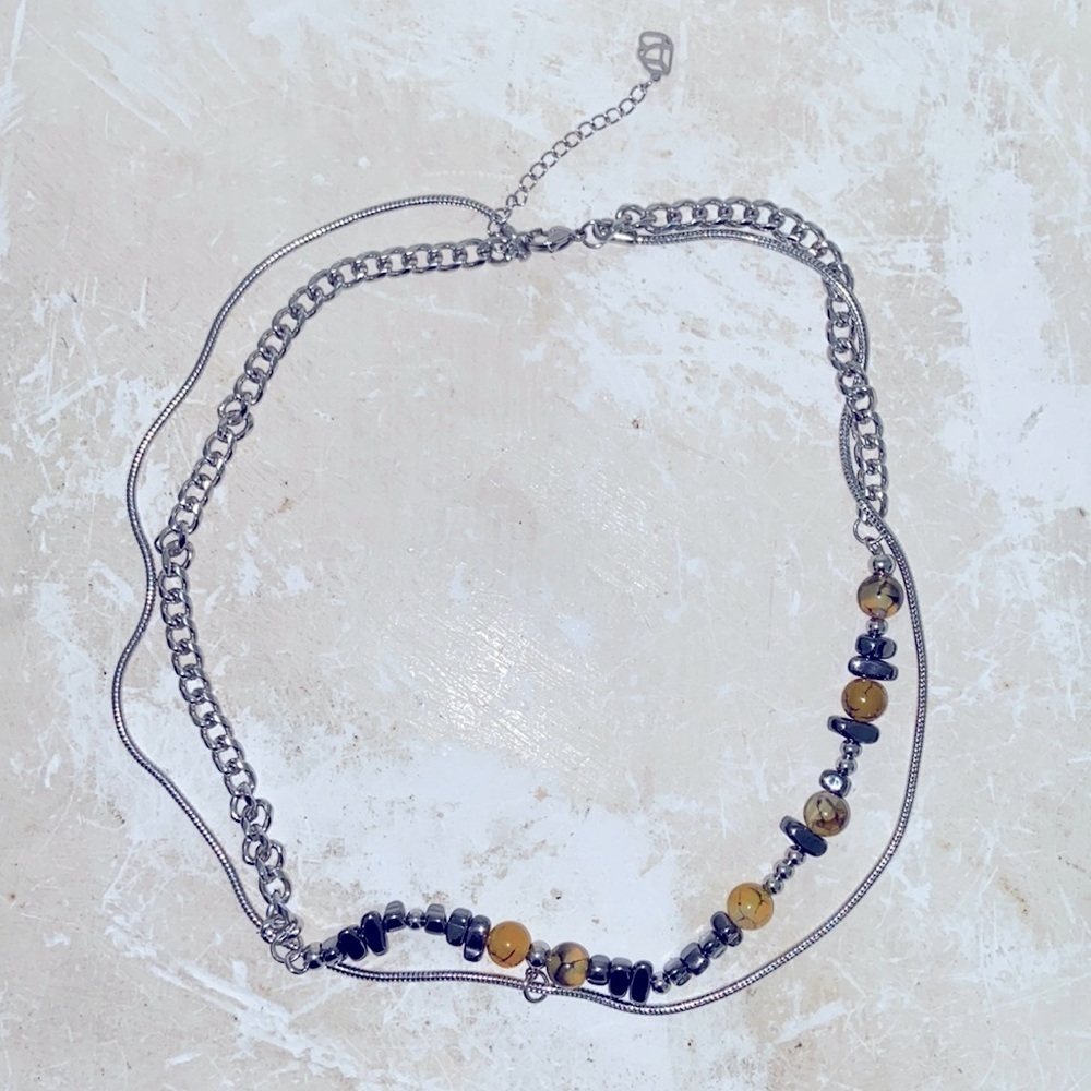 Designer Choker Necklace Silver/Stones Double chain 1/1 Designed in Los Angeles 